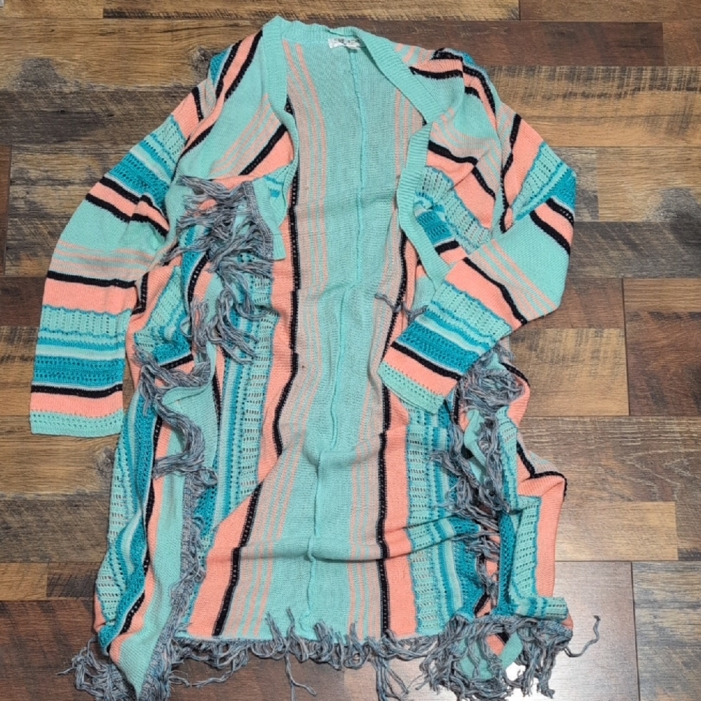 Say What? Mint, Teal and Peach Knit Long Length Cardigan